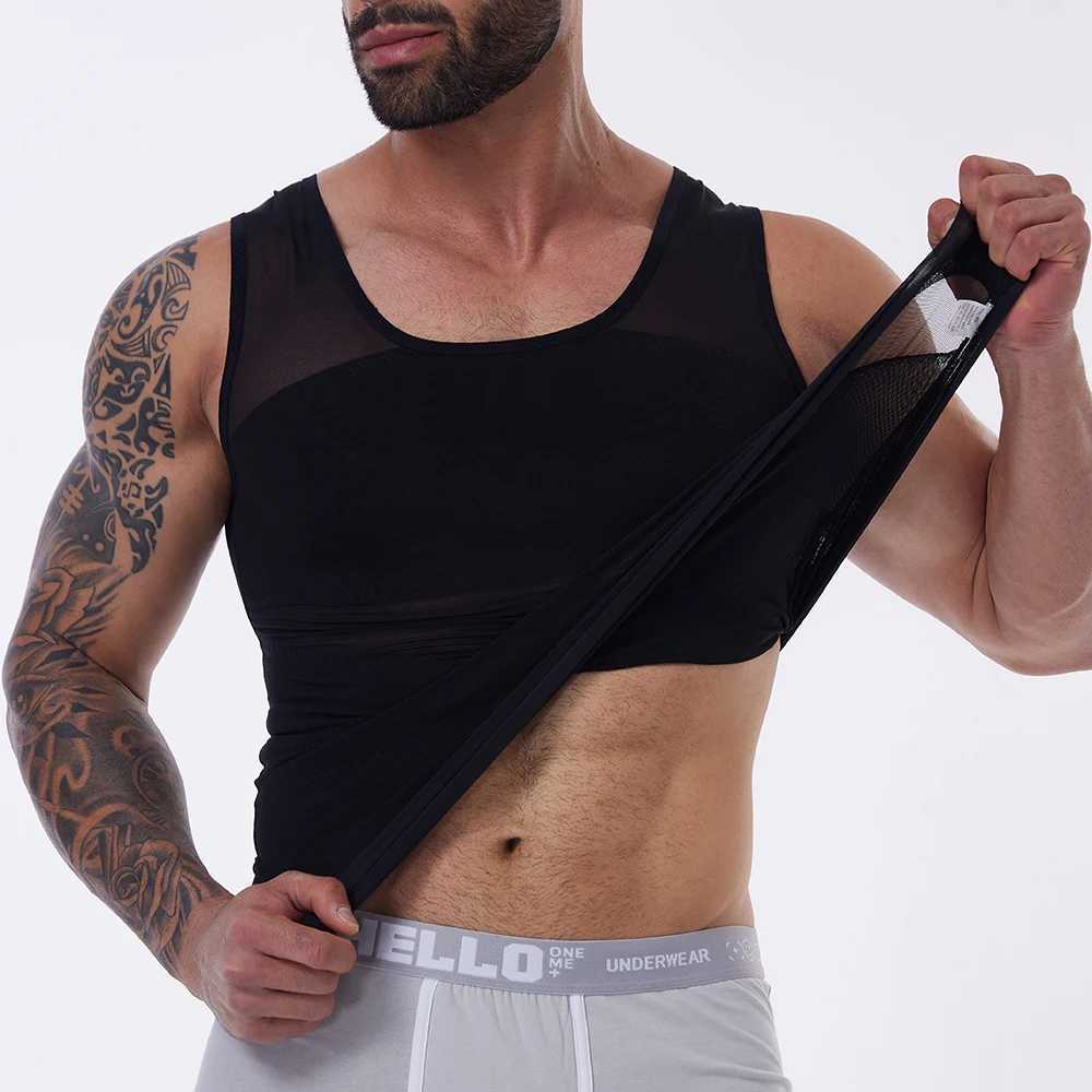 Mens Slim Waist Shaper Vest Abdomen Cross Sleeveless Top Black M3XL Nylon Breathable Sportswear Fitness Cross Ergonomic Nude W250910