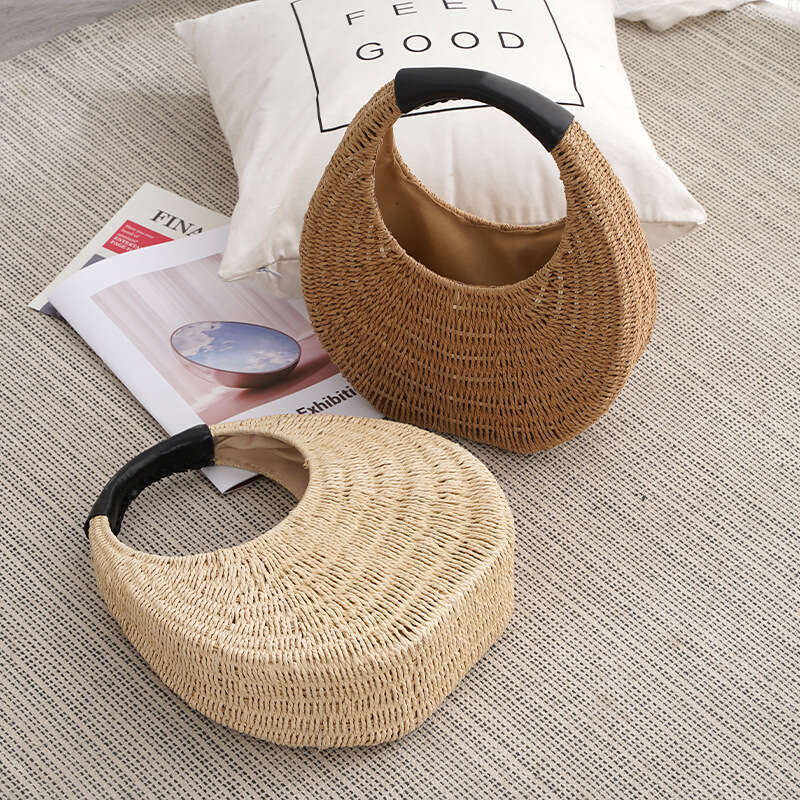 INS Style Straw Woven Handmade Storage Organizer for Jewelry and Cosmetics Crossbody Shoulder Handheld Small Square Bag