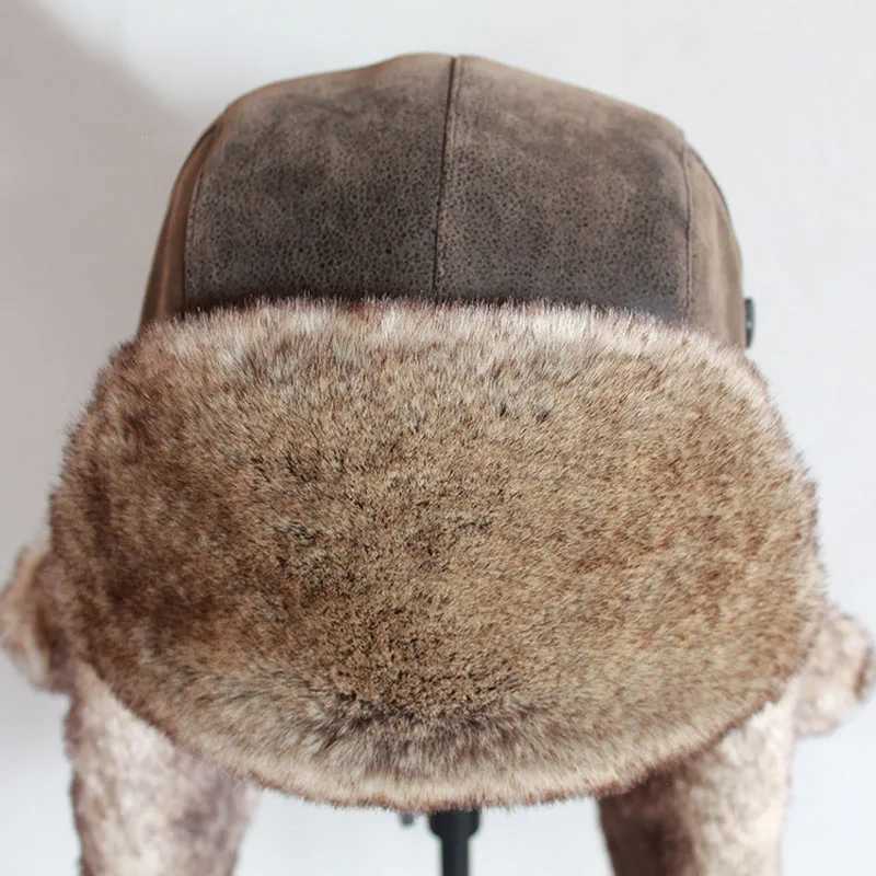 Bomber Hats Winter Men Warm Russian Ushanka Hat with Ear Fl Pu Leather Fur Trper C Earfl for WomenXJ250910