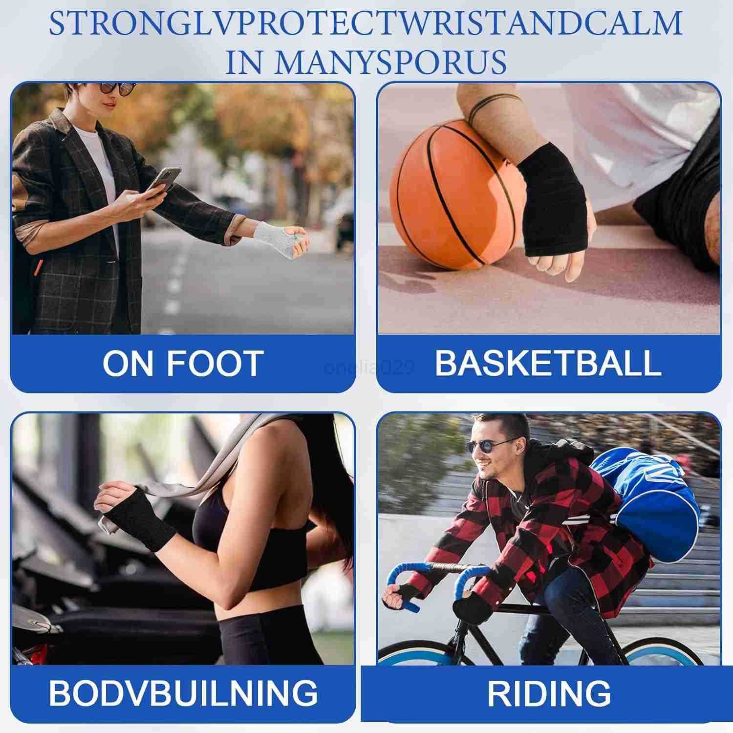 2 Pairs Wrist Sleeve Elastic Breathable Fingerless Gloves Compression Wrist Sleeve Suitable for Men and Women Fitness Sports CyclingBlack Grey W250910