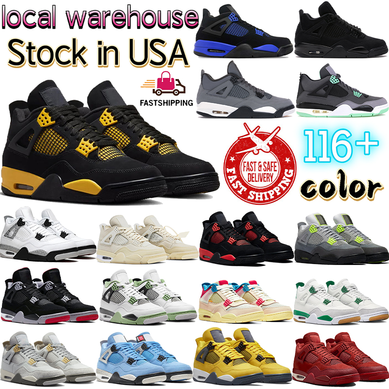 New High Designer 4 men basketball shoes local warehouse Black grey 4s red blue White Cement sneakers women trainers Red Blue Yellow mens shoe Sneaker stock in USA 36-47
