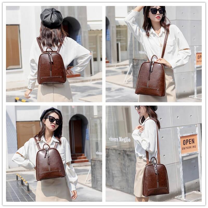 Ladies Backpacks Vintage Back Bag Genuine Cowhide Leather Backpack Korean Stylish Women Bagpacks Urban Bags Aesthetic Fashion high-quality