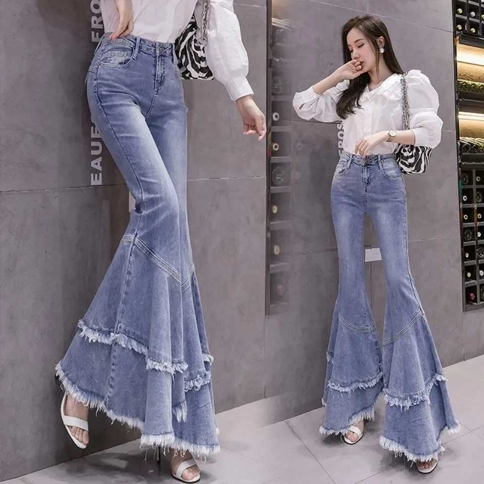 Spring Womens Jeans Skinny Burr Denim Flared Pants High Waist Femme Bell Bottom Boyfriend Plus Size Jeans Pantolon 2025 New Z250910