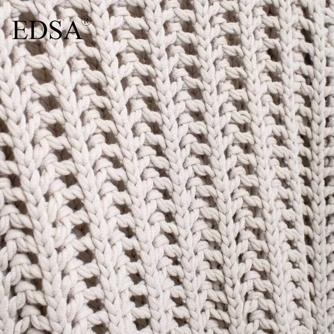 EDSA Women Chunky Knit Top with Side Straps O-Neck Short Sleeves Hollow Out Cropped Sweater Pullover for Casual Female dongdumaoyi