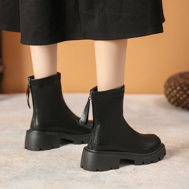 Women's thick soled Martin boots autumn and winter designer's new elastic thin boots single-layer double-layer cotton style Martin boots