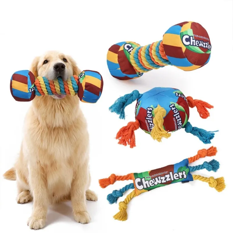Puppy Dogs Toys Puppy Colorful Cotton Chew Rope Knot Toy Durable Dog Cleaning Teeth Braided Bone Rope Pet