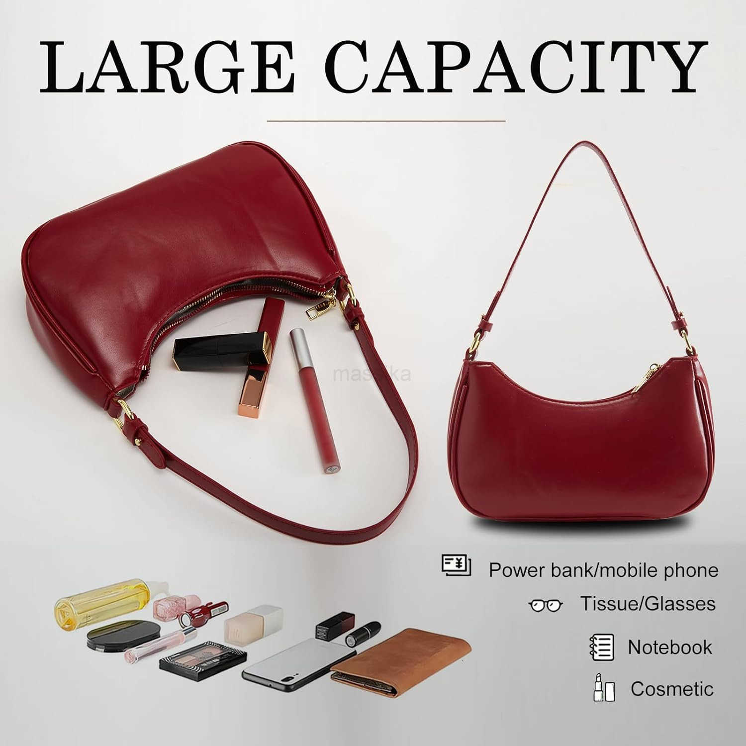 Shoulder Bag for Women Y2K Trendy Hobo Handbags Purse Vegan Leather Clutch Handbag with 2 Adjustable Removable Straps M250910