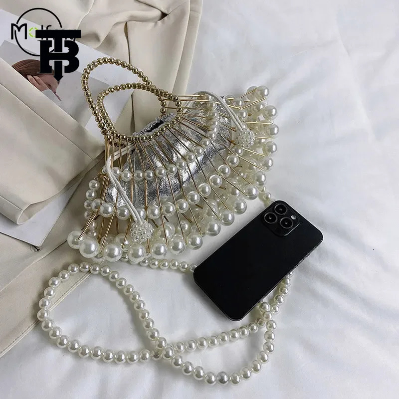 TB BHULAMTE Luxurious Designer Bag Versatile Evening Women's Shoulder And Handbag Sier Pearl High-end Party Wedding Handbag Wallet Hollow Crossbo