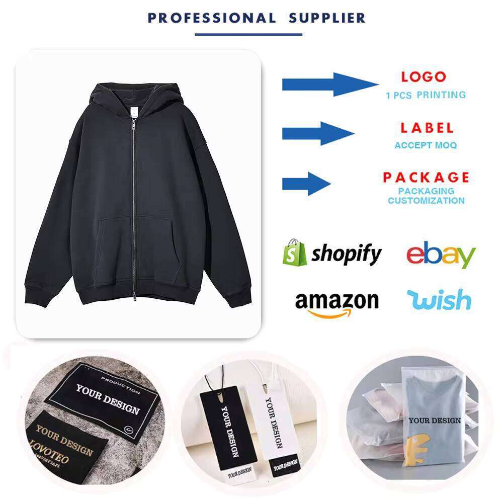 High-Quality Thick Wool Cotton Heavy Oversized Logo Blank Cordless Zipper Hoodie