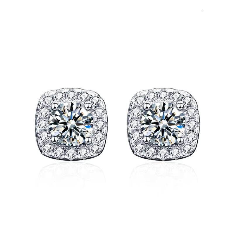 Classic Square Moissanite Wedding Jewelry Diamond 925 Sterling Silver Stud Earrings Women Men