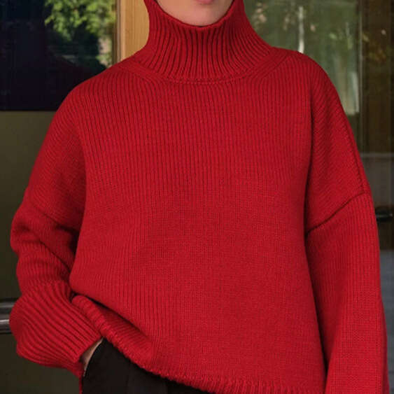 Pullover Solid Color Women's Autumn Winter Casual Loose Versatile Turtleneck Sweater B3