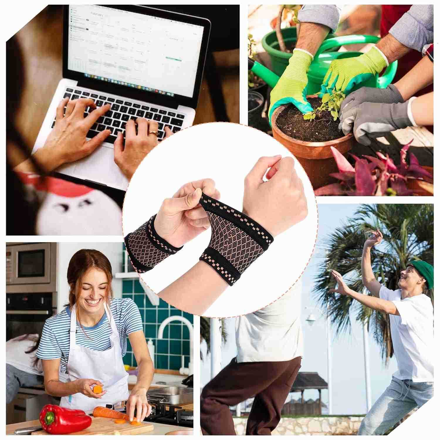 2 Pairs Copper Wrist Compression Brace Wrist Brace Elastic Wrist Support Compression Sleeve for Weightlifting Fitness Yoga Workout Arthritis Sprains T