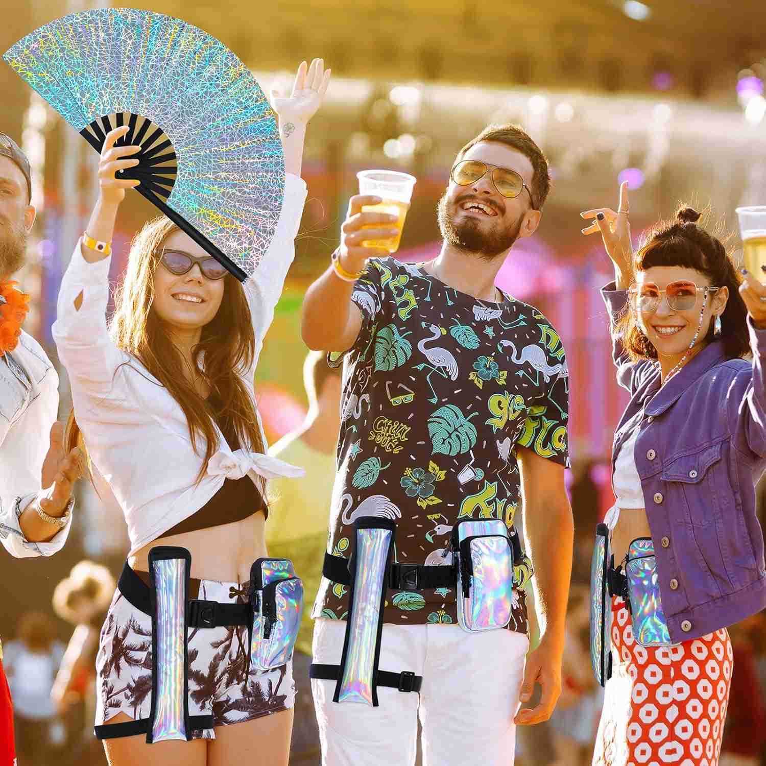 Bag with Cell Phone Pocket Fan Case Bag with Arm Leg Band Buckled Zippers and Hidden Zipper Pocket for Music Raves and Circuit PartyLaser Silver Z2509