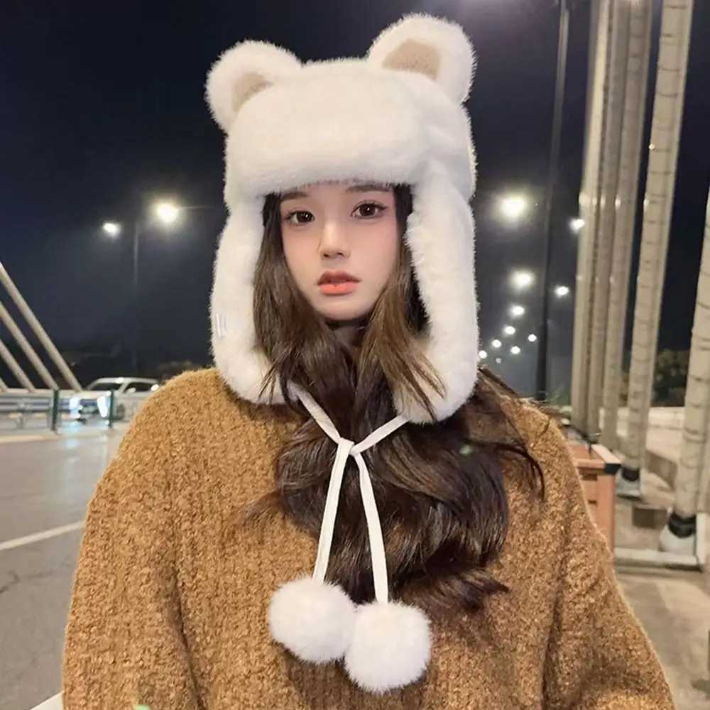 Outdoors Plush Bomber Hat Warm Thick Ushanka Fur Hat Panda Ears Cute Ski Russian C for Men WomenXJ250910