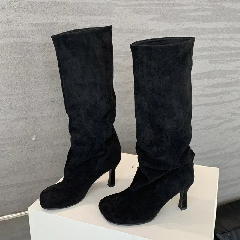 Winter Street Style Round Toe KneeHigh Women Boots Punk Thin High Heels Shoes Female Long Booties Zapatos De Mujer 250910