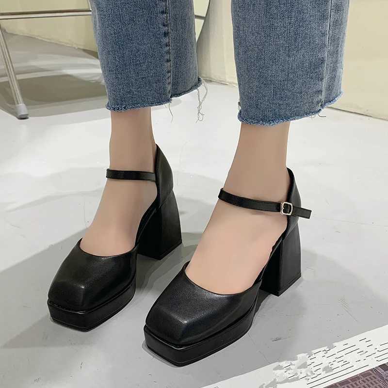Thickheeled Highheeled Shoes for Women 2024 Spring and Summer New Waterproof Platform Simple Black Thicksoled Elegant Shoes W250910