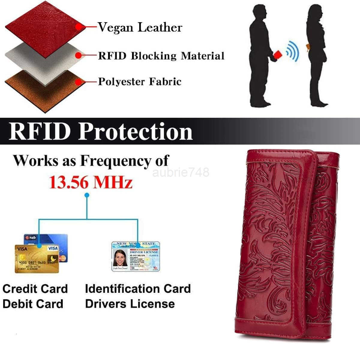 Womens Wallet Leather RFID Blocking Trifold Ladies Purse Embossed long Clutch Card Holder Phone Checkbook OrganizerZ250910