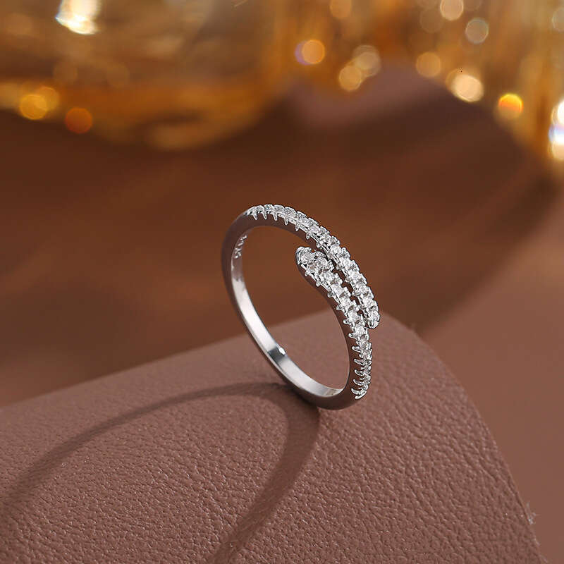 Minsheng Zodiac Year Exquisite Simple Snake-shaped Personality Creative Small Snake Full Diamond Open Adjustable Ring for Women Ins