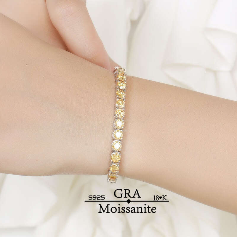 Factory Wholesale Price S Sterling Sier Champagne Moissanite Tennis Bracelet Unisex 0.01ct-1ct in Stock