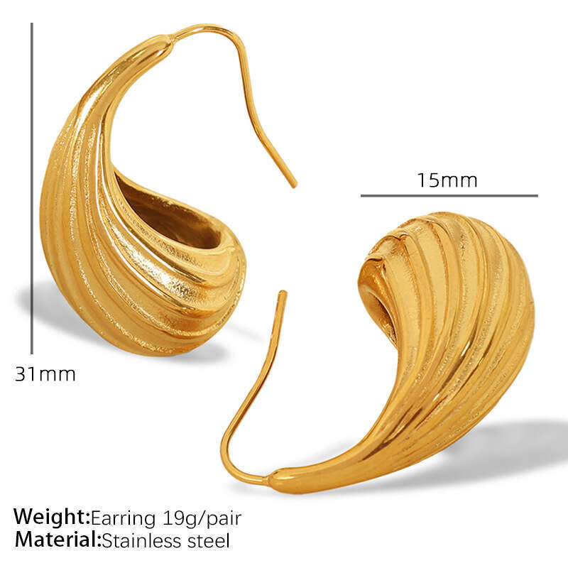 French Style Light Luxury Gold-Plated Geometric Stripe Hollow Earrings Ring Open Set Fashion New Model