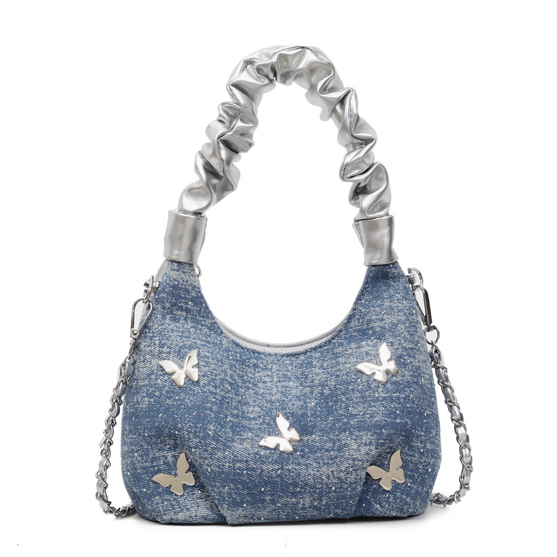 2025 autumn new Korean fashion light luxury butterfly niche design versatile trendy handbag women's bag denim dumpling bag designer bag