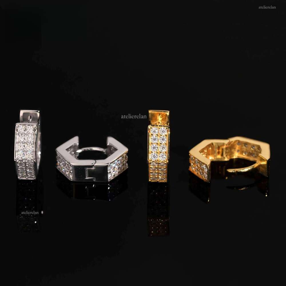 Unique Design Pentagram square Earring Stud Pave Moissanite in Sterling Sier Men Jewelry