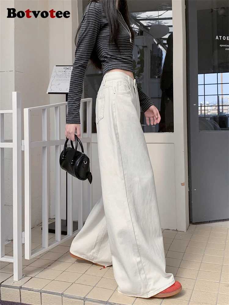 Botvotee Milk White Baggy Jeans Women Spring Summer 2025 New Korean Fashion Causal Y2k Loose Oversized High Waisted Jeans Z250910