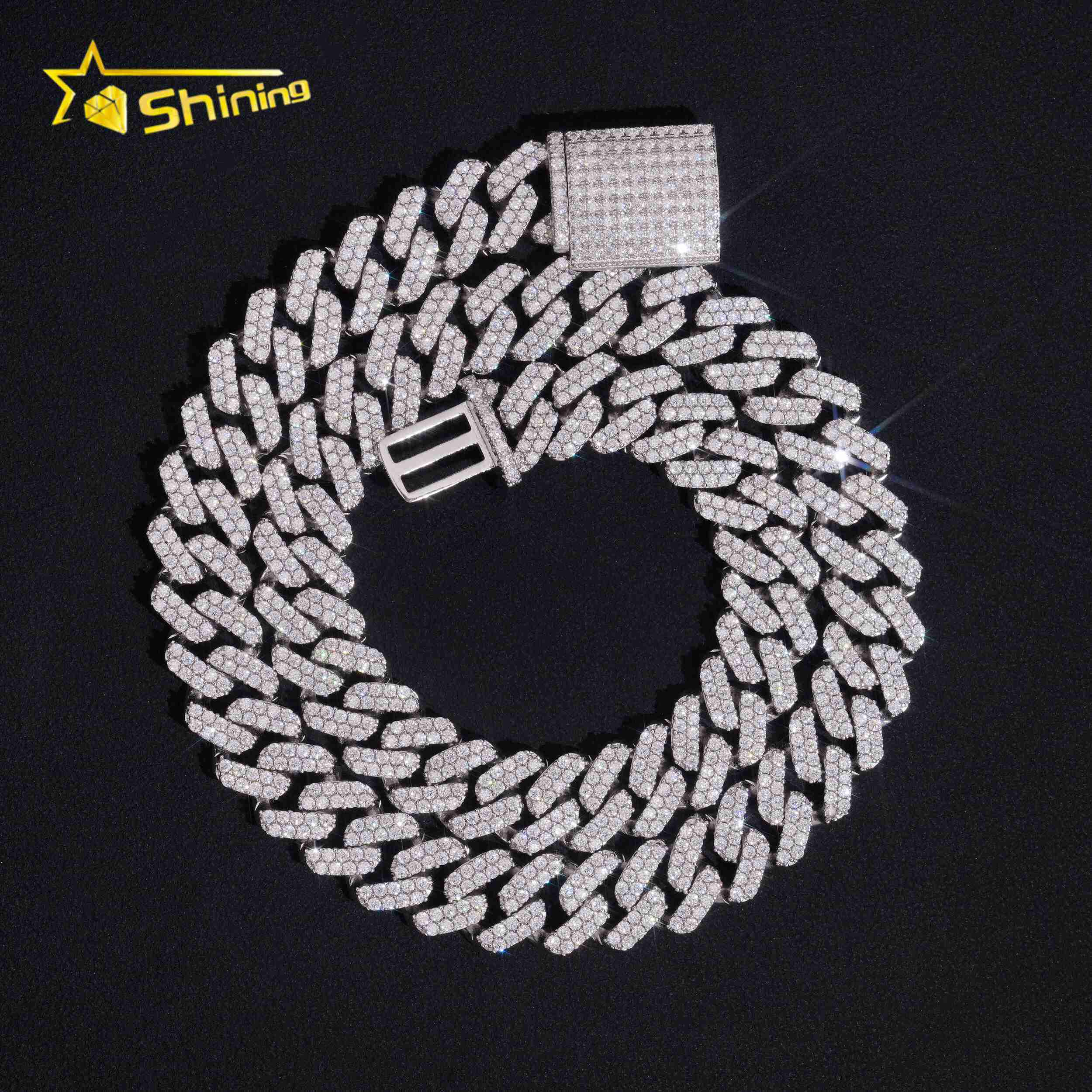 Gold Plated Chain 12mm 2Rows Vvs Moissnaite Iced Out Hip Hop Jewelry Moissanite Sterling Silver 925 Cuban Chain