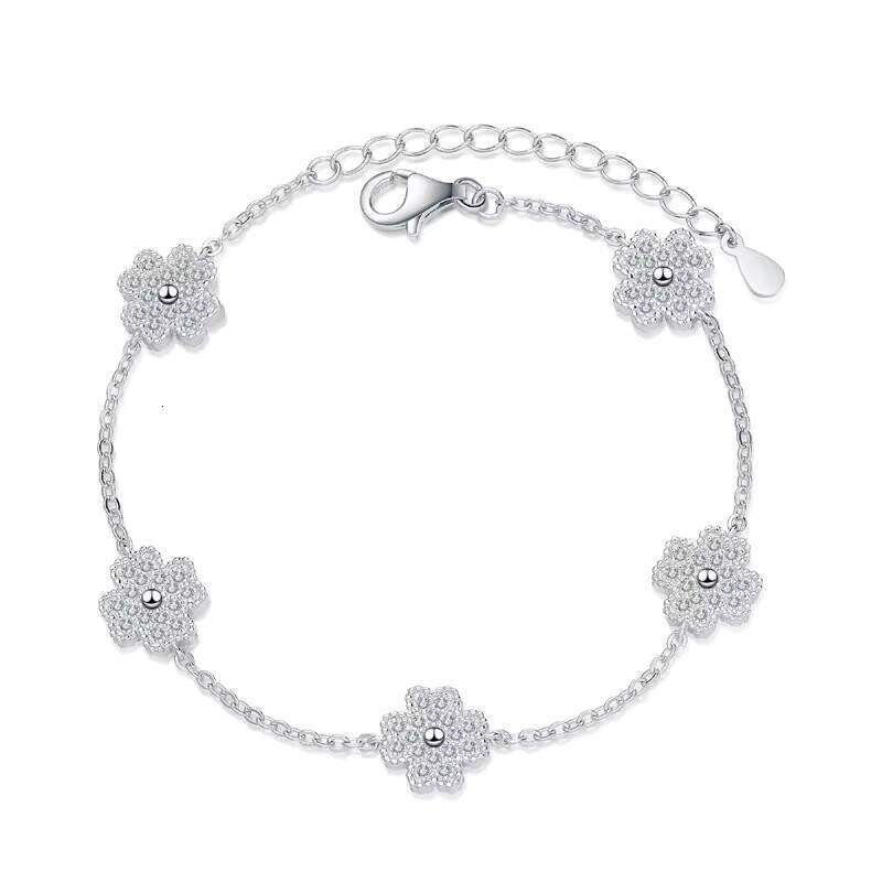 Fine Jewelry Fancy Four Leaf Clover Micro Inlaid Moissanite S Sterling Sier Bracelets for Women