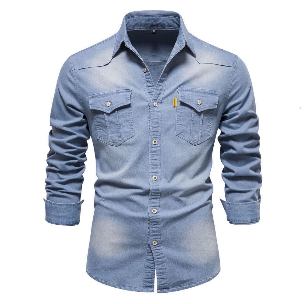 2024 Trendy New US Denim Men, Casual Solid Color Non-Ironing Long Sleeve Shirt for Men
