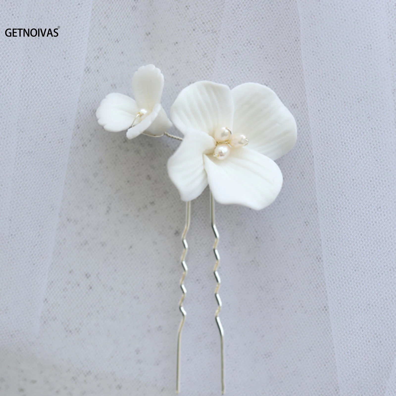 Simple White Ceramic Flowers Hairpins Clips Bridal Hair Pins Wedding Jewelry Women Piece Accessories 250909