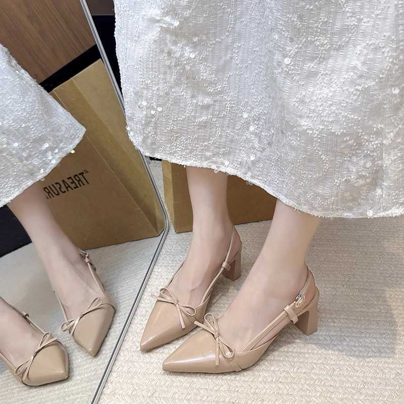 Elegant Butterfly Knot High Heel Sandals Womens French Design Pointed Toe Cover Head Summer New Style Ladies Rubber Sole Shoes W250910