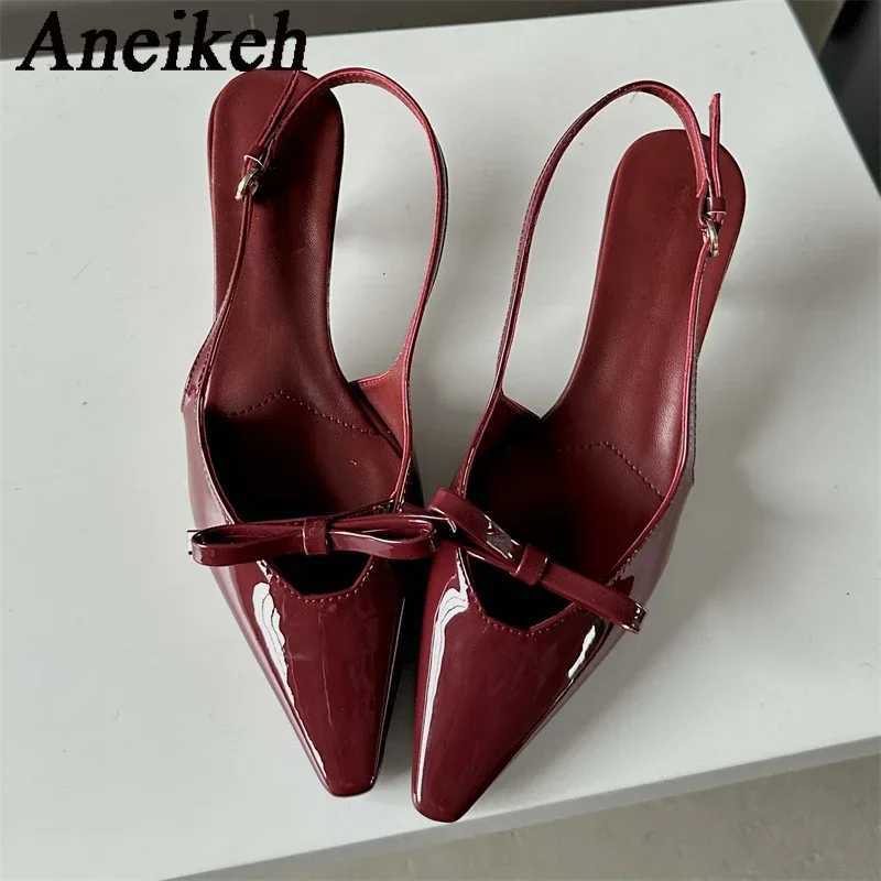 Aneikeh 2025 SummerDesigner Bowknot Buckle Strap Pumps Women Sexy Pointed Toe Thin Heels Wedding Banquet Dress Mule Ladies Shoes W250910