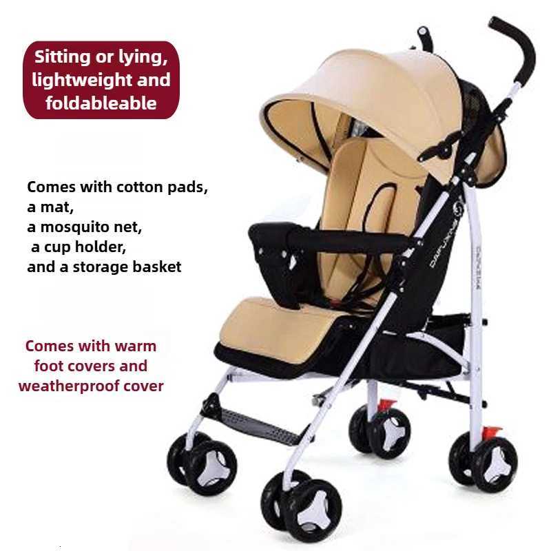 Portable Baby Stroller Foldable Can Sit or Lie Down Shockproof Universal Stroller for All Seasons W250910