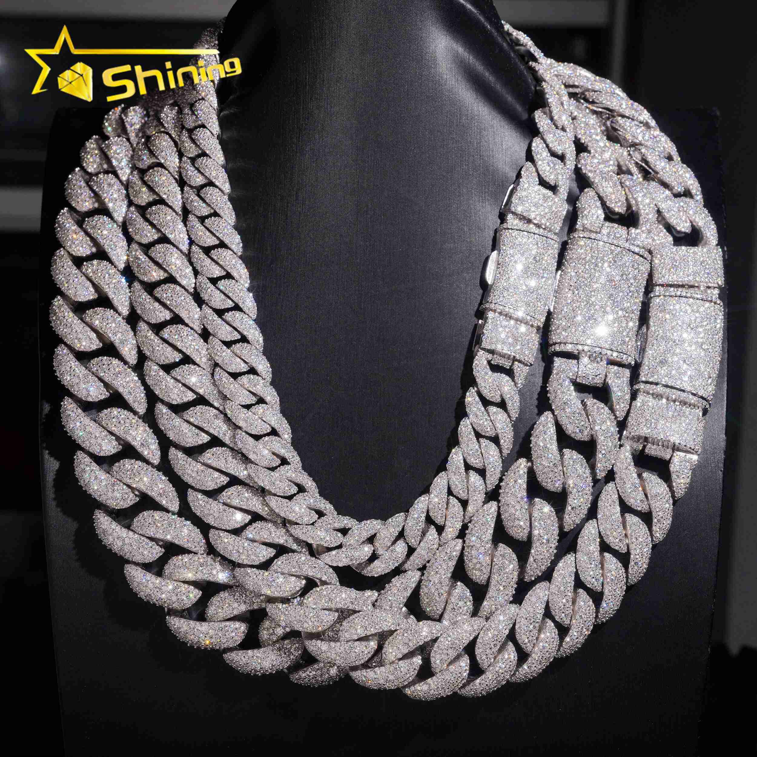 Hip Hop Luxury Rapper Jewelry Iced Out 925 Sterling Silver 20mm 22mm 23mm Mosaic Set Moissanite Cuban Link Chain
