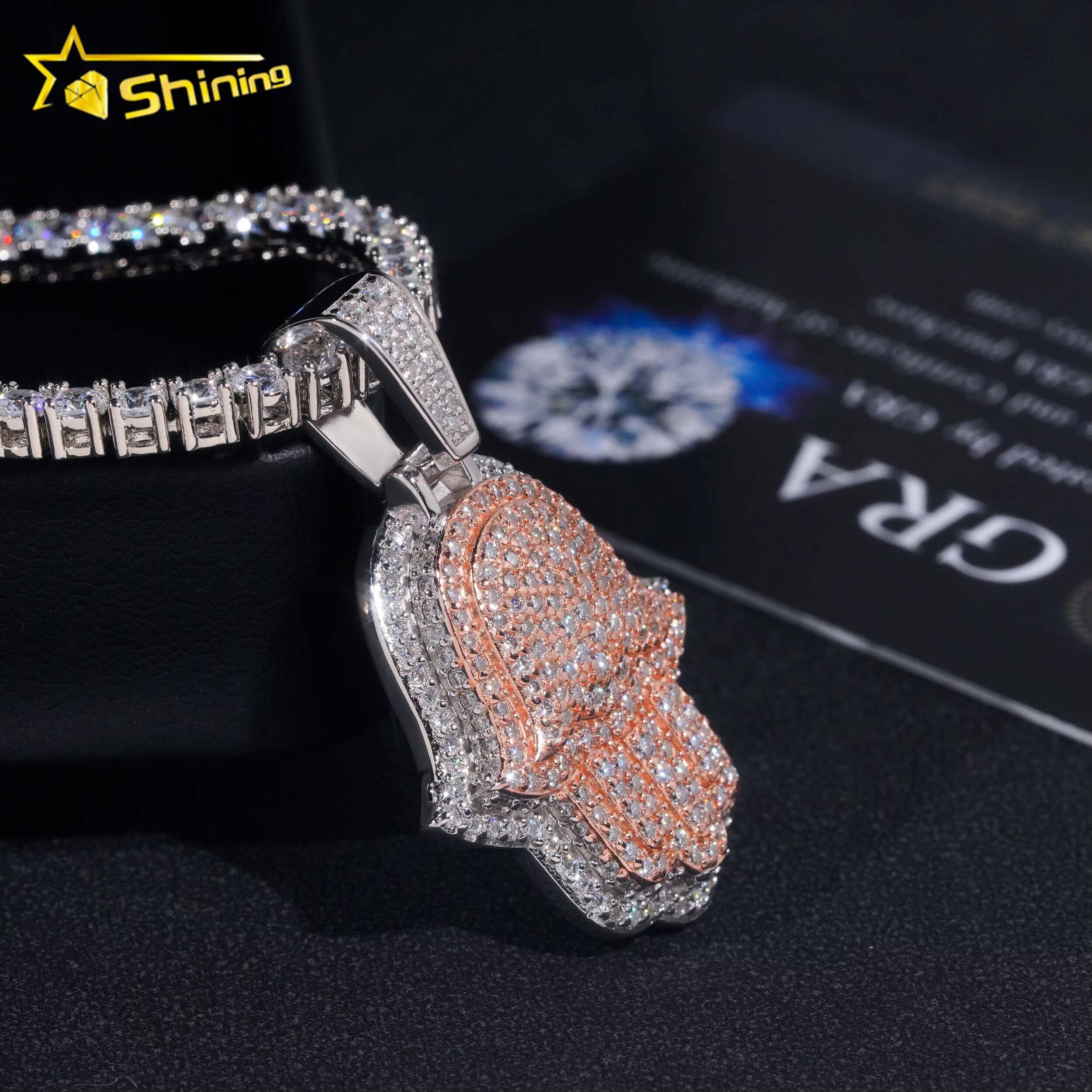Pass Diamond Tester Hip Hop Jewelry 925 Silver Gold Plated Iced Out 2 Tones Custom Moissanite Pendant Hamsa Pendant