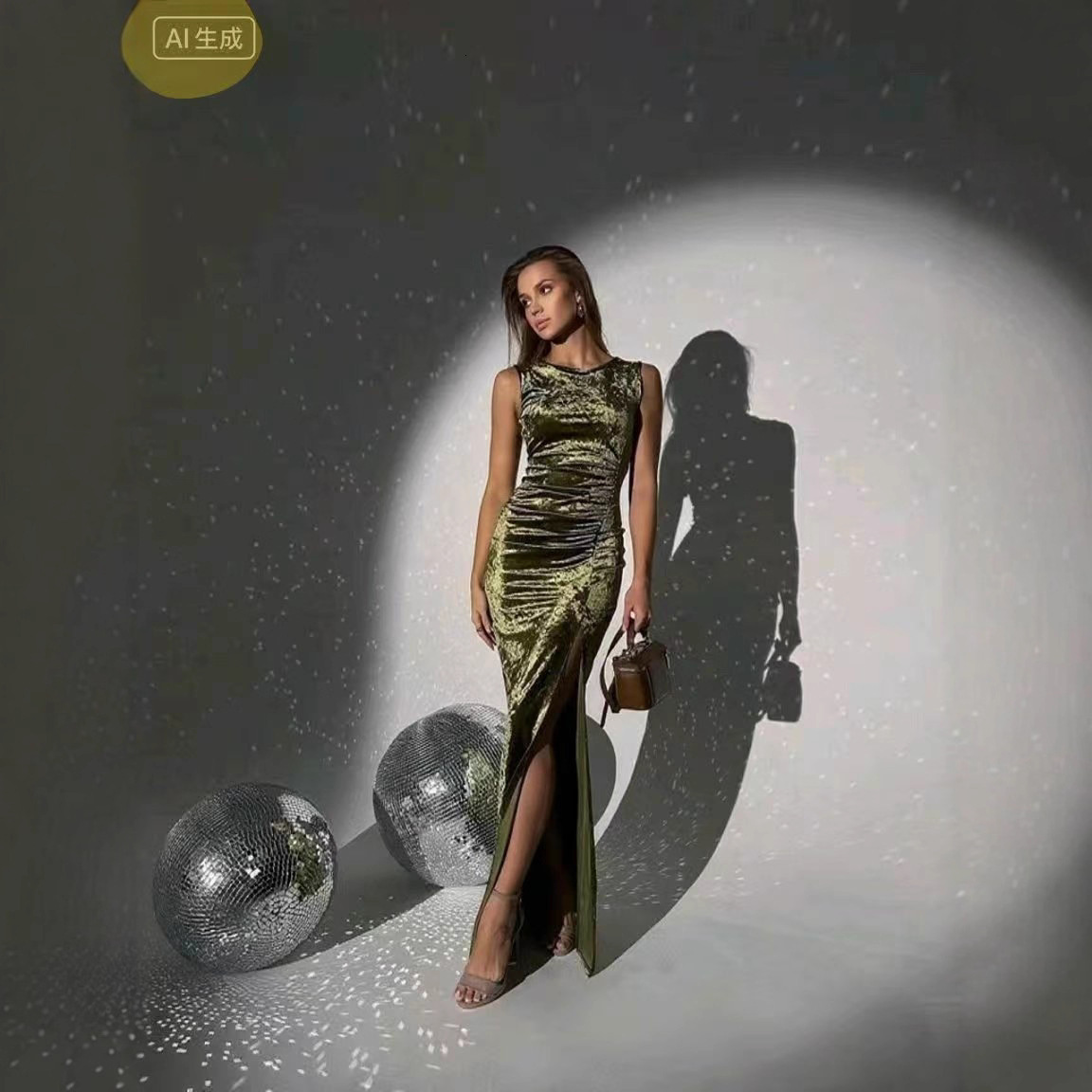 2025 New Velvet Evening Dress Long Skirt Strap Skirt Designer High Waist design Evening Dress