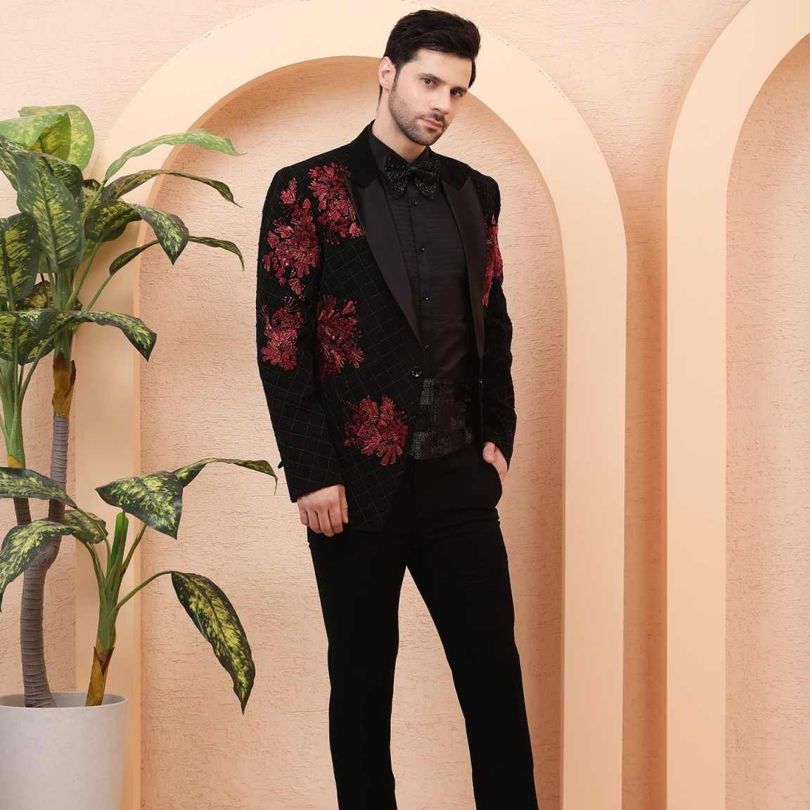 Luxury Men Suits Single Breasted Groom Prom Blazer Wedding Tuxedos 2 Pieces Appliques Party Male Business Customized