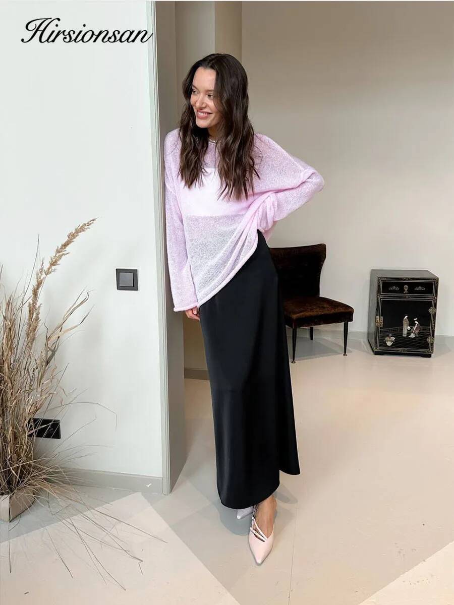 Hirsionsan Elegant Sweater 2024 Summer Autumn Casual Fashion Loose Women Pullovers Chic Pink White Jumper Sueter Mujer dongdumaoyi
