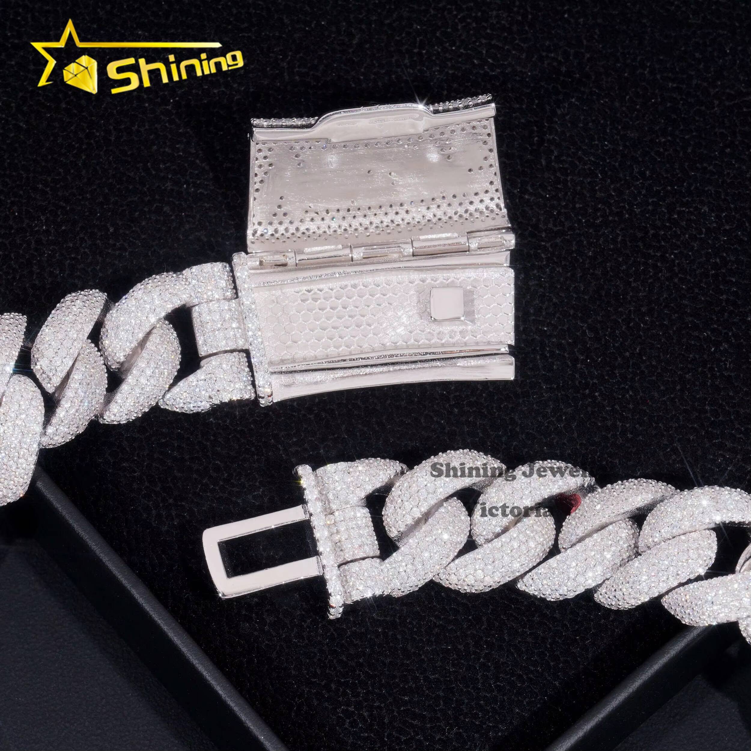 Custom Luxury Heavy Chain for Men 18MM Soild Silver Rappers Necklace Hip Hop Jewelry VVS Moissanite Diamond Cross Cuban Chain