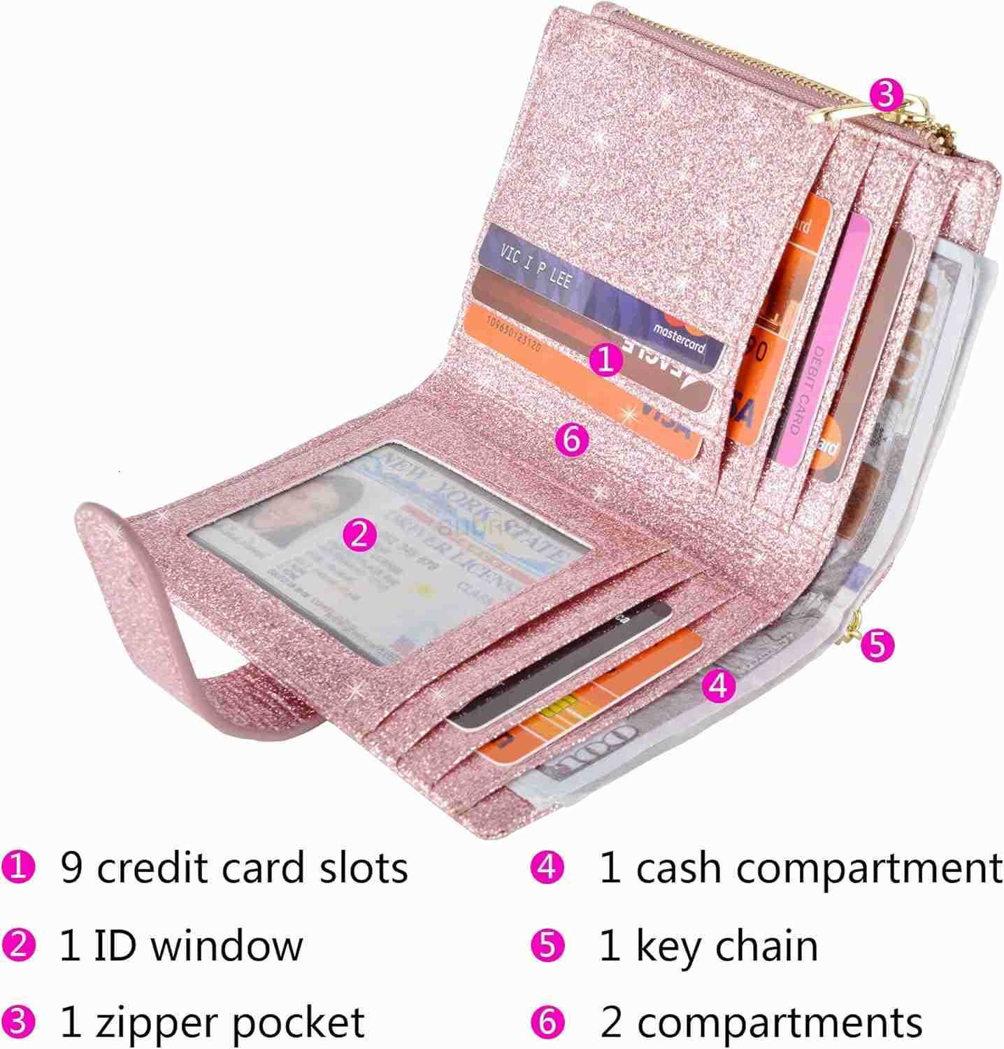 Womens Wallets RFID Small Compact Bifold Leather Card Holder Zip PocketZ250910