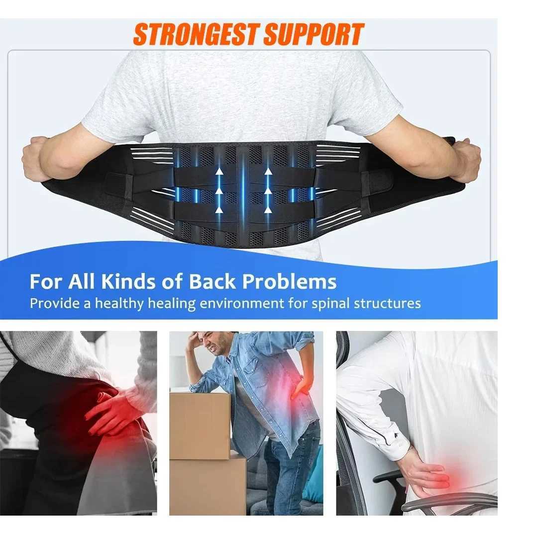 Back Brace with Lumbar Pad6 Flexible SupportBack Brace for Men Lower BackLightweight Back Brace for Lower Back Pain W250910