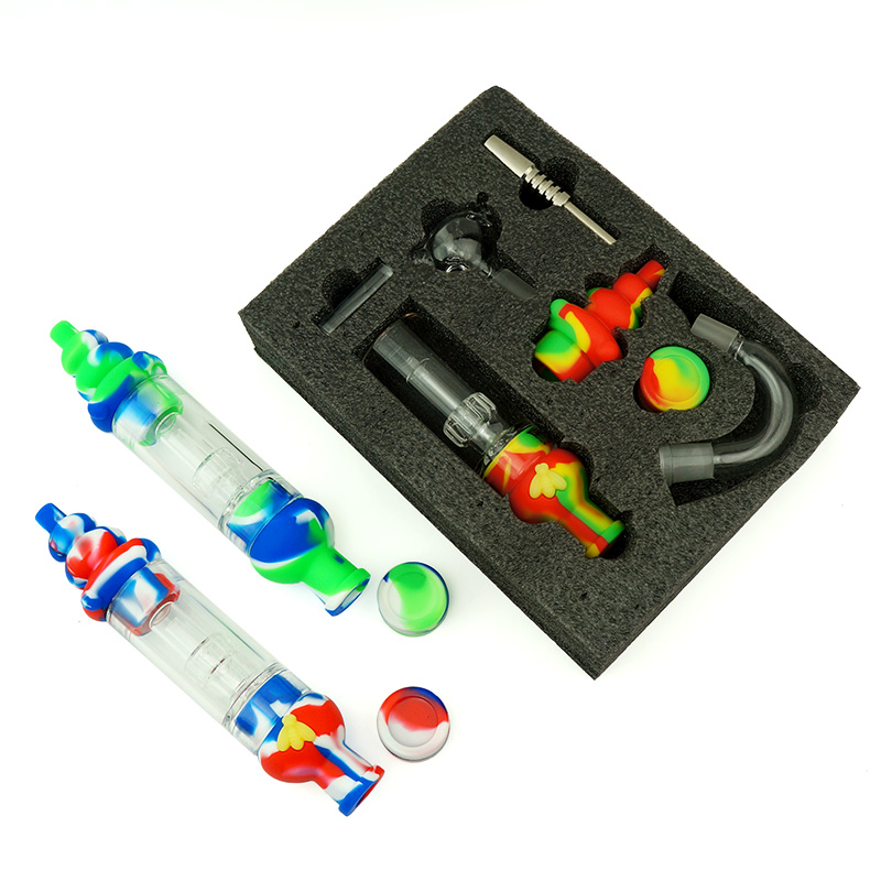 Silicone Smoking nectar collector Colorful Titanium nail collector For Tobacco Dry Herb Spoon Silicone Tobacco Pipes With Holes Glass Dab Oil Rigs Bon