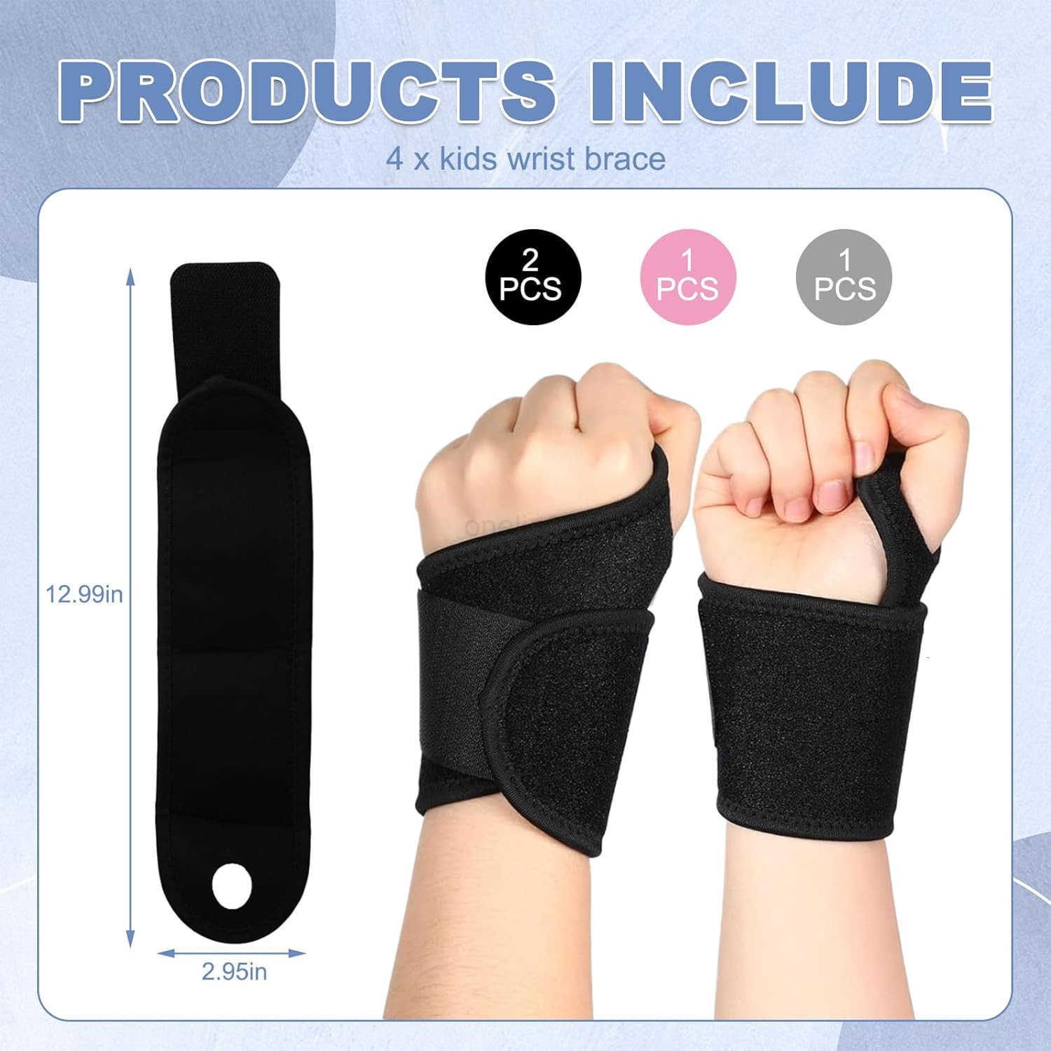 Wrist Brace 4 Pairs Youth Wrist Brace Night Support with Adjustable Compression Straps for Children is Sports Sleeping Black2Pink1Gray1 W250910