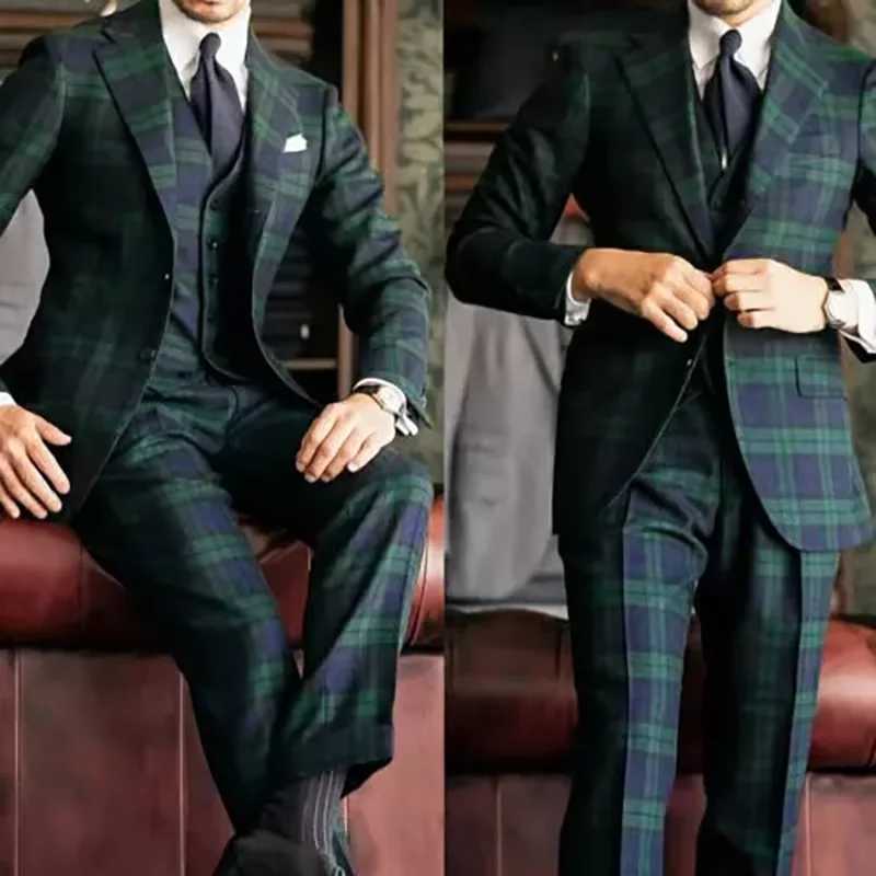 Luxury Mens Suits Blazer Formal Occasion Plaid Single Breasted Notch Lapel Blazer Elegant 3 Piece Jacket Pants Vest Costume W250910