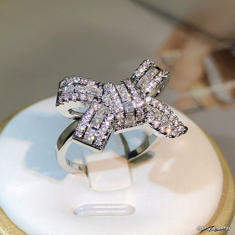 Bowknot Bow Knot Bling Zircon Stone Rings For Women Fashion Wedding Engagement Jewelry 250710