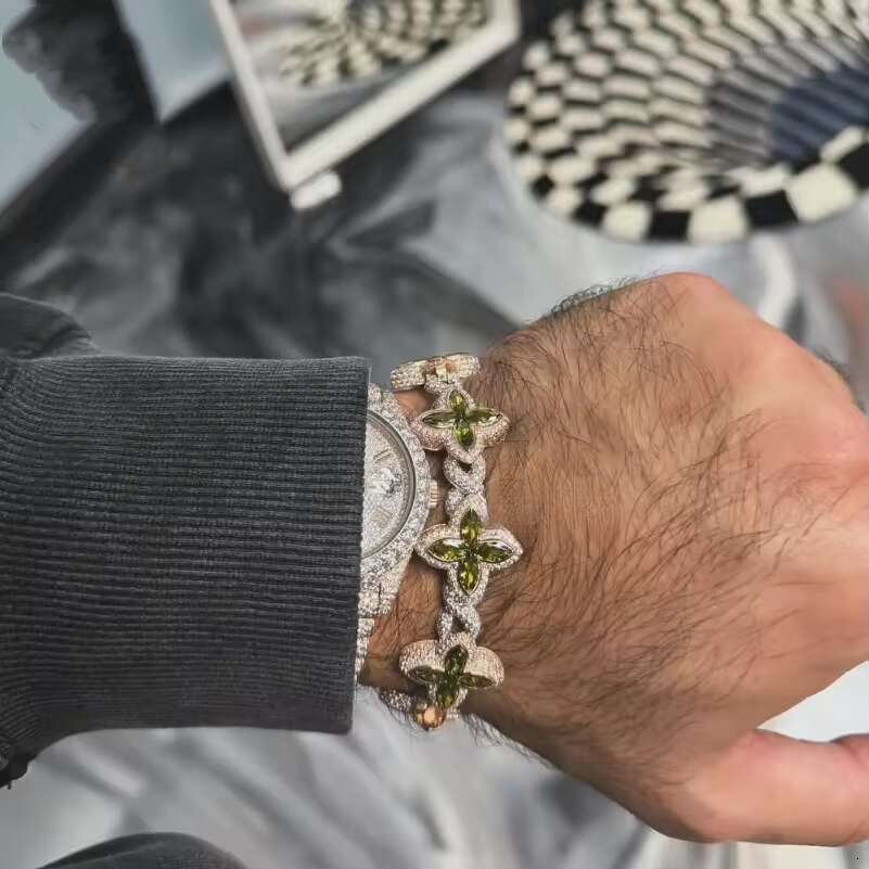 New Arrival Custom Rapper VVS Moissanite Infinity Bracelet Mens Sier Marquise Eye Four Leaf Clover Bracelets