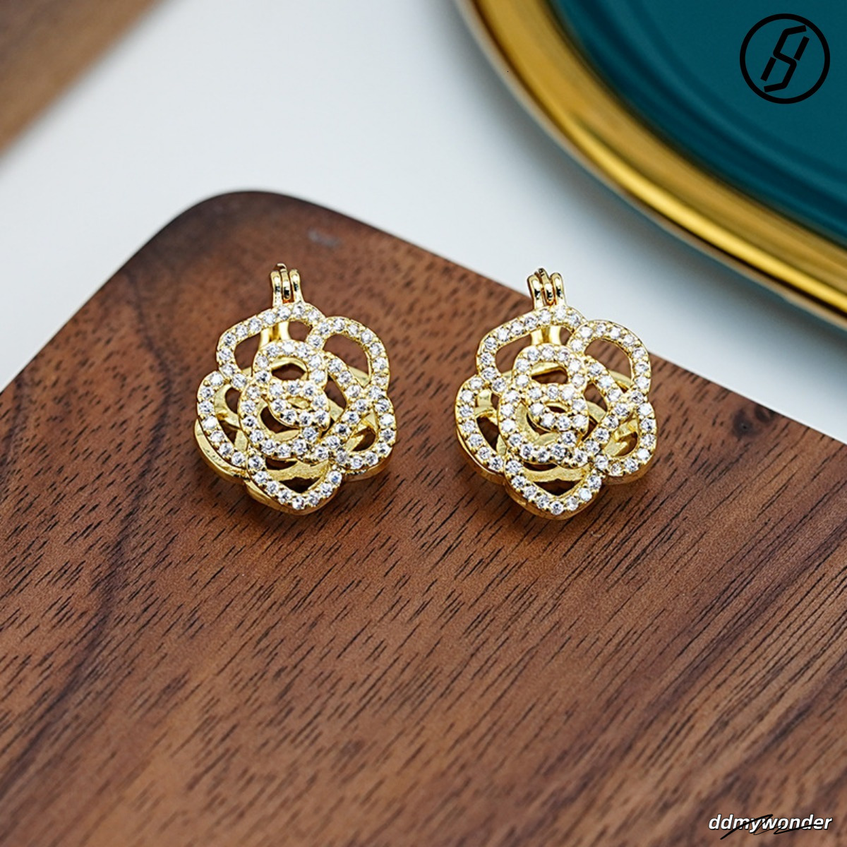 Double-Sided French Camellia Zircon High-End Craft Design Pearl Flowers Floral Earrings Designer Women Original Jewelry