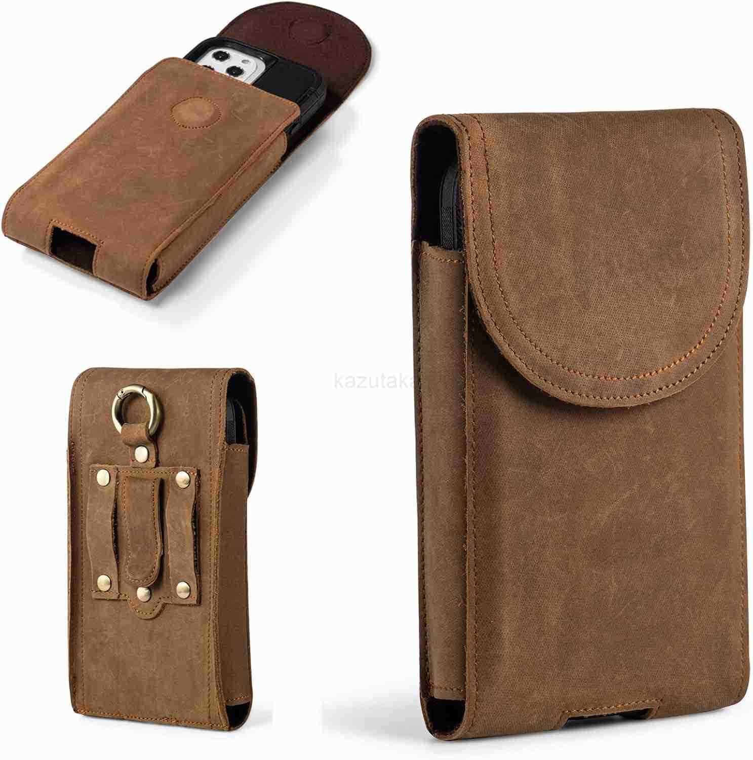 Genuine Leather Cell Phone Holster for Belt Men Vertical Phone Holder Belt Pouch Fits for iPhone 15 Pro Max 14 Pro Max 13 Pro Max S24 Ultra Note9 Ca Z