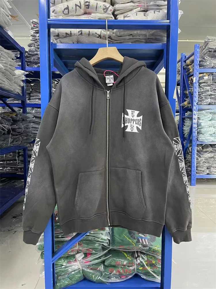 Washed Cardigan Crack Cross Printing West Choppers Pullover Men Women Hooded Hoodie X250910 L251018XDOX